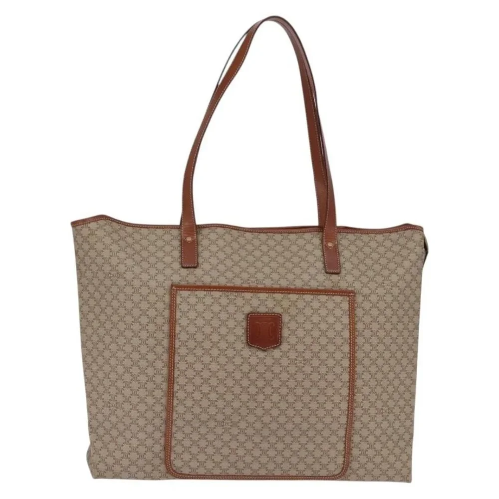 Authentic CELINE Macadam Canvas Shoulder Bag PVC Beige Gold - Picture 5 of 16